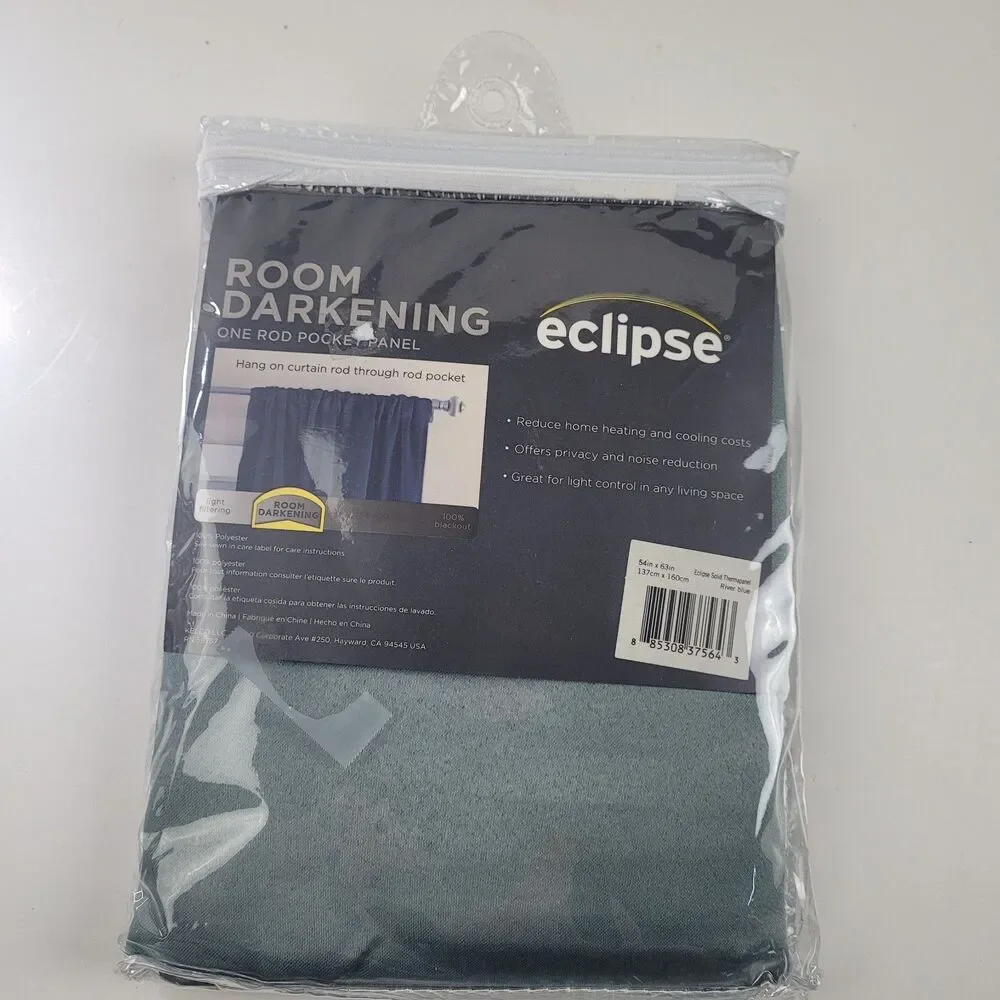 NEW Eclipse Thermaweave darkening curtain panel ''River Blue' 54x63 #CT6